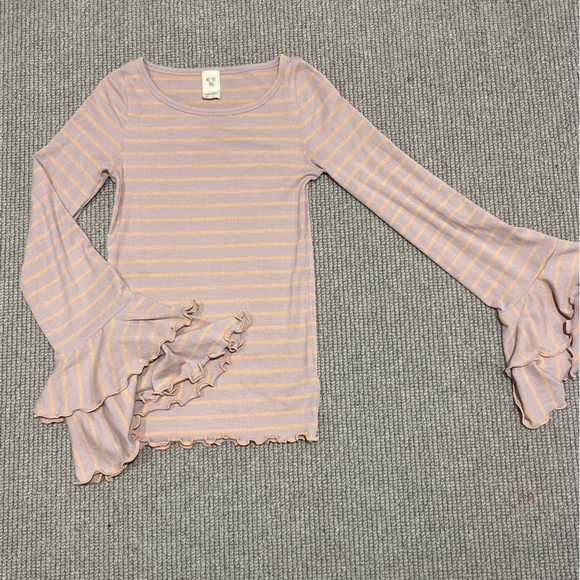 Free People We the Free Striped Good Find Bell Sleeve in Lilac/Peach (XS) - Picture 3 of 6